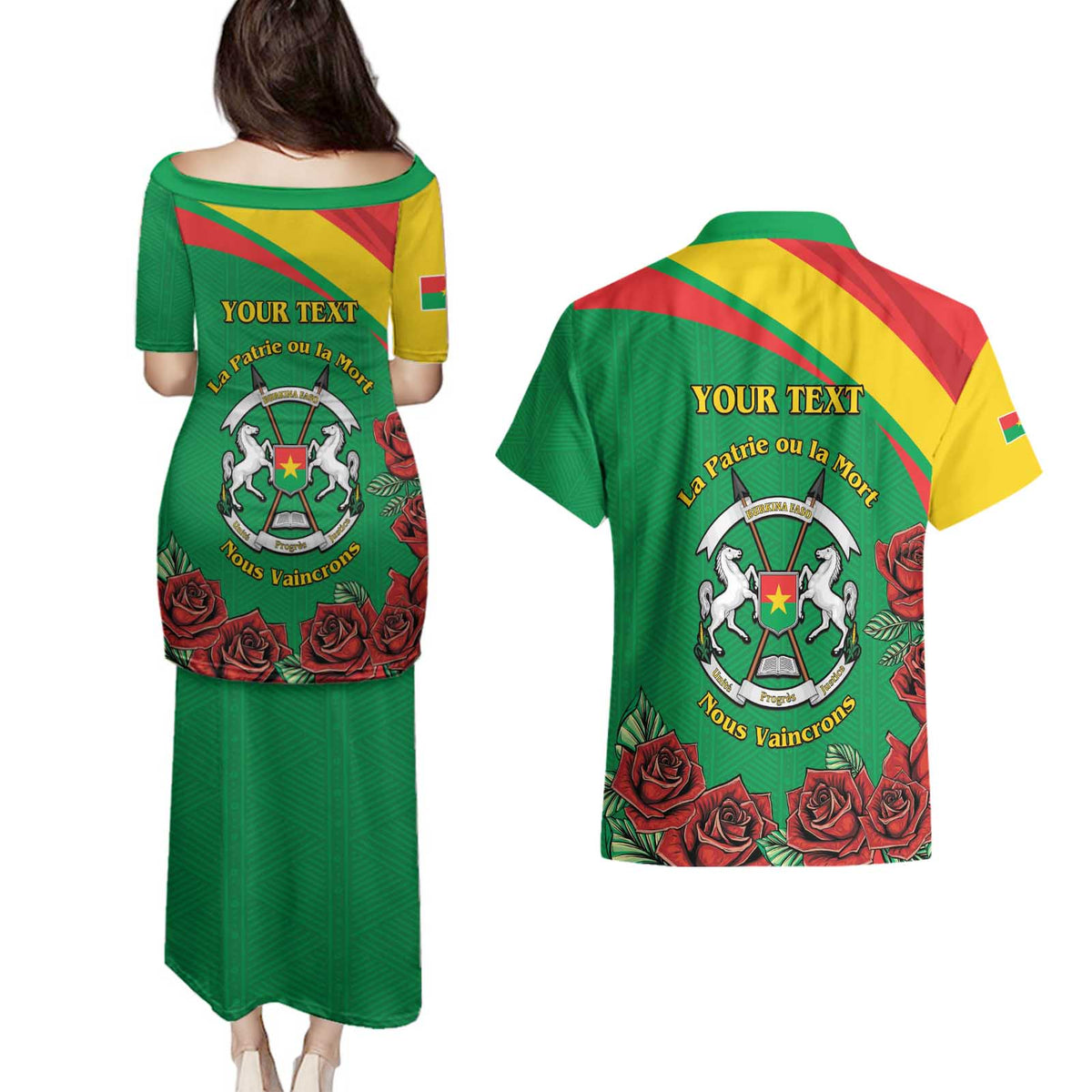 Personalised Burkina Faso Republic Day Couples Matching Puletasi and Hawaiian Shirt Happy 66th Anniversary with White Stallion - Wonder Print Shop