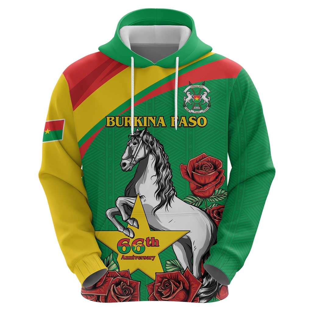 Personalised Burkina Faso Republic Day Hoodie Happy 66th Anniversary with White Stallion - Wonder Print Shop