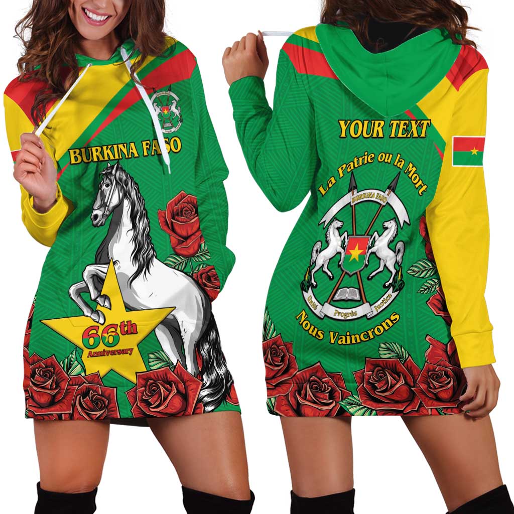 Personalised Burkina Faso Republic Day Hoodie Dress Happy 66th Anniversary with White Stallion - Wonder Print Shop