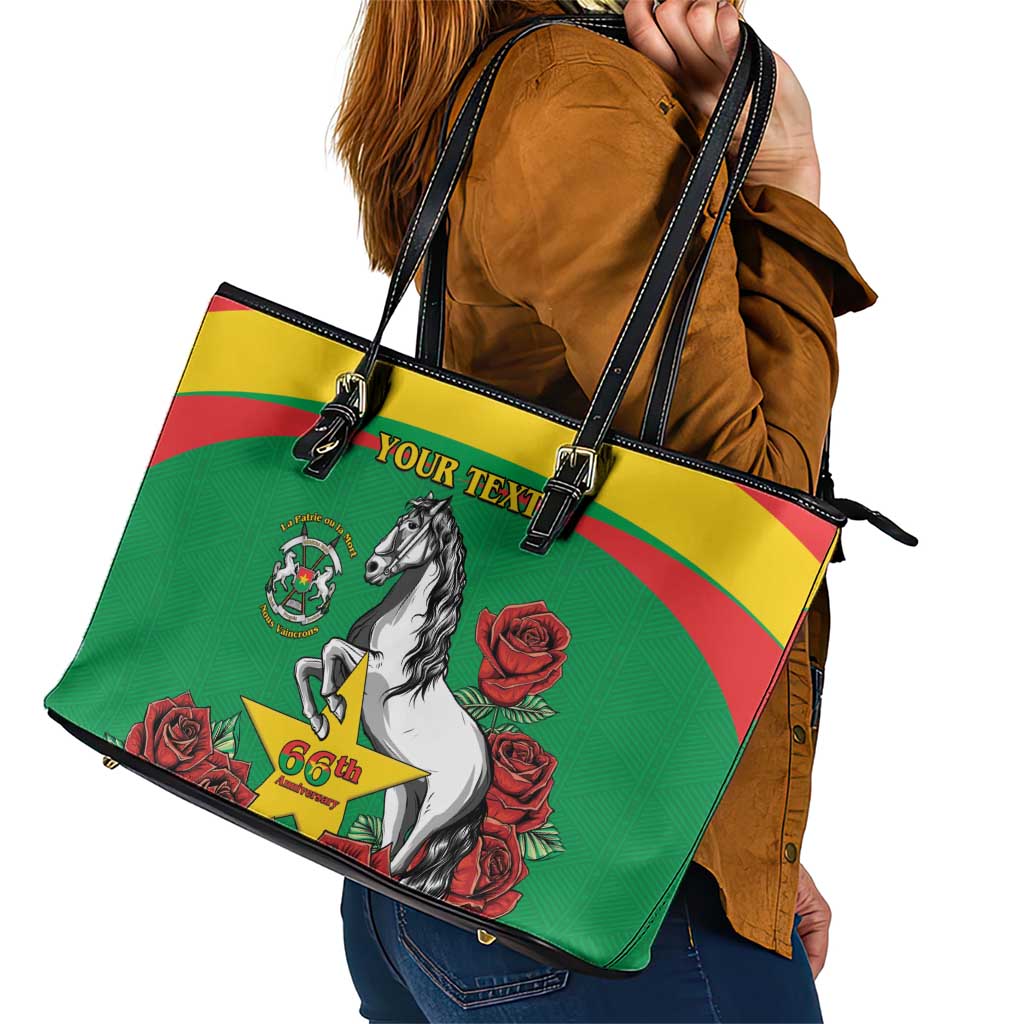 Personalised Burkina Faso Republic Day Leather Tote Bag Happy 66th Anniversary with White Stallion - Wonder Print Shop