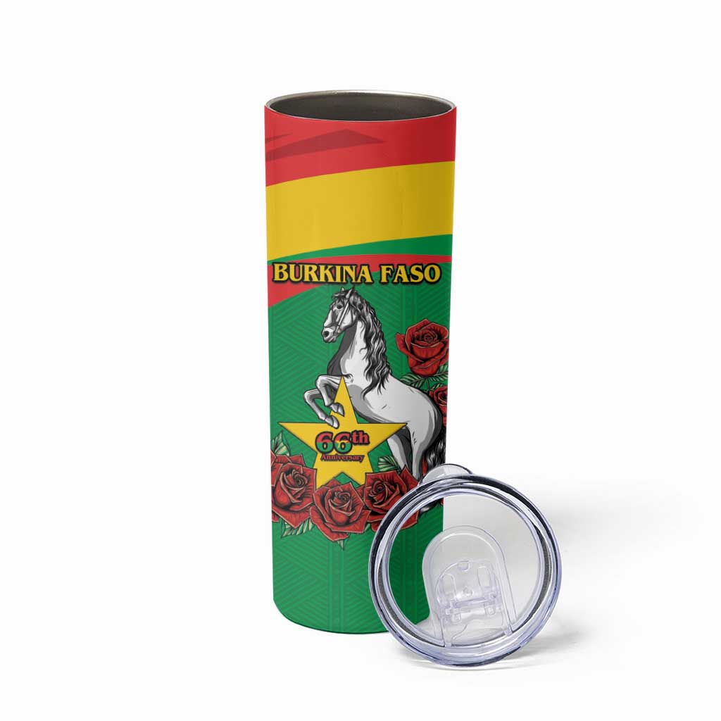 Personalised Burkina Faso Republic Day Skinny Tumbler Happy 66th Anniversary with White Stallion - Wonder Print Shop
