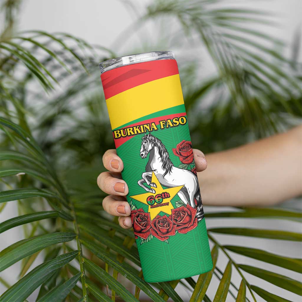 Personalised Burkina Faso Republic Day Skinny Tumbler Happy 66th Anniversary with White Stallion - Wonder Print Shop