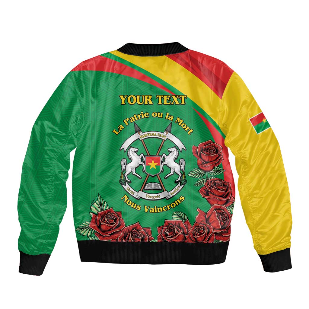 Personalised Burkina Faso Republic Day Sleeve Zip Bomber Jacket Happy 66th Anniversary with White Stallion - Wonder Print Shop