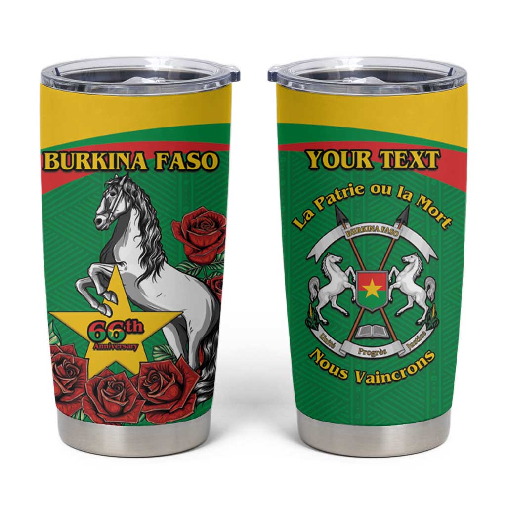 Personalised Burkina Faso Republic Day Tumbler Cup Happy 66th Anniversary with White Stallion - Wonder Print Shop