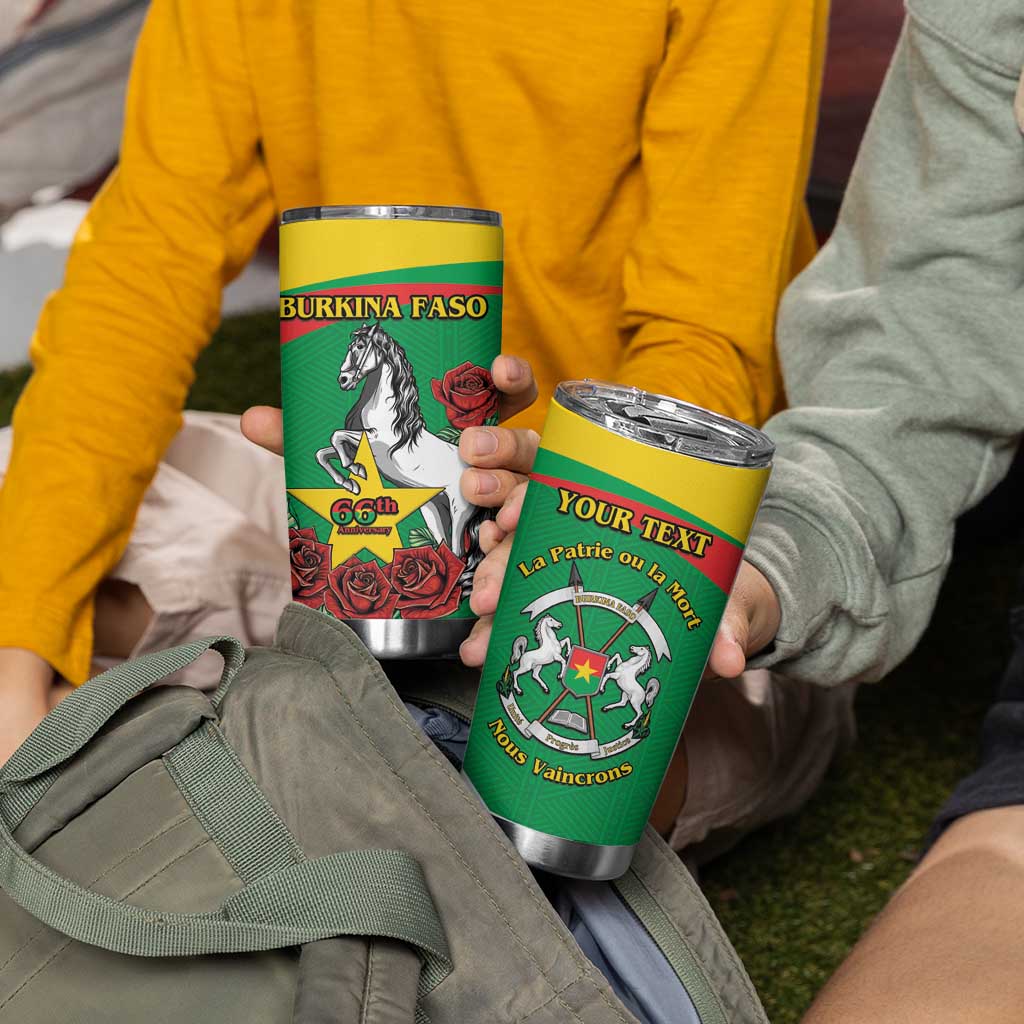 Personalised Burkina Faso Republic Day Tumbler Cup Happy 66th Anniversary with White Stallion - Wonder Print Shop
