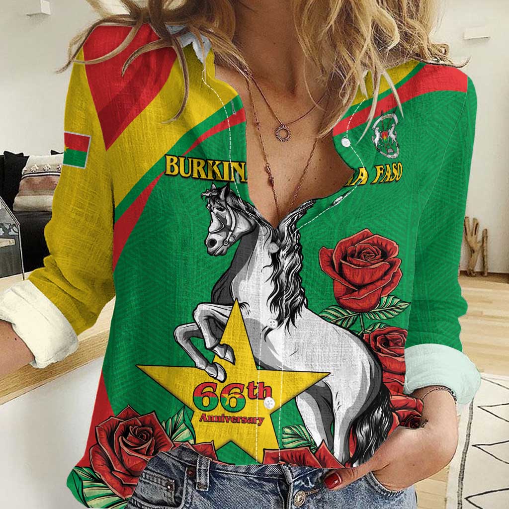 Personalised Burkina Faso Republic Day Women Casual Shirt Happy 66th Anniversary with White Stallion - Wonder Print Shop