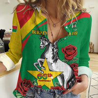 Personalised Burkina Faso Republic Day Women Casual Shirt Happy 66th Anniversary with White Stallion - Wonder Print Shop