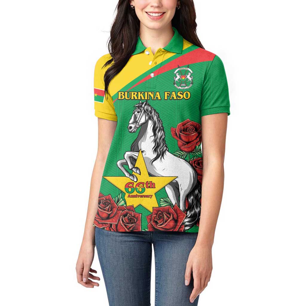 Personalised Burkina Faso Republic Day Women Polo Shirt Happy 66th Anniversary with White Stallion - Wonder Print Shop
