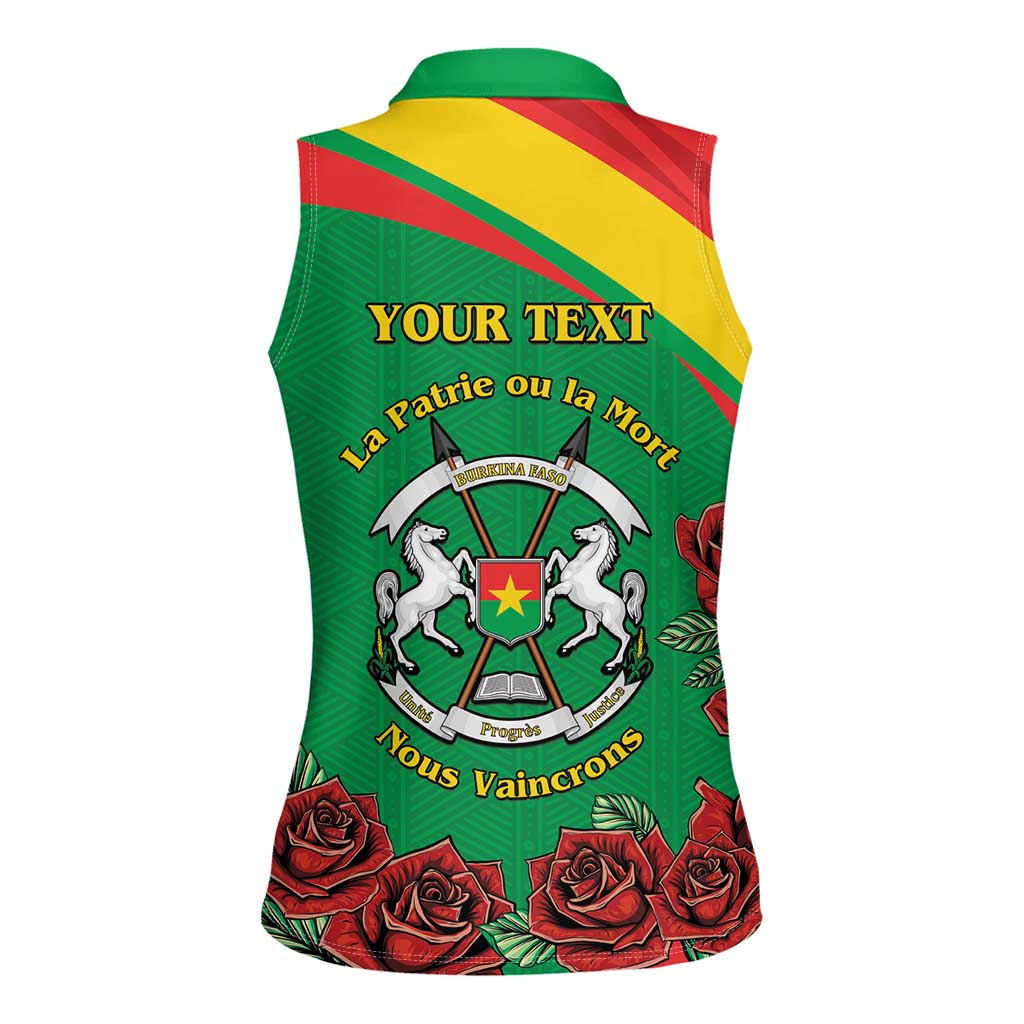 Personalised Burkina Faso Republic Day Women Sleeveless Polo Shirt Happy 66th Anniversary with White Stallion - Wonder Print Shop