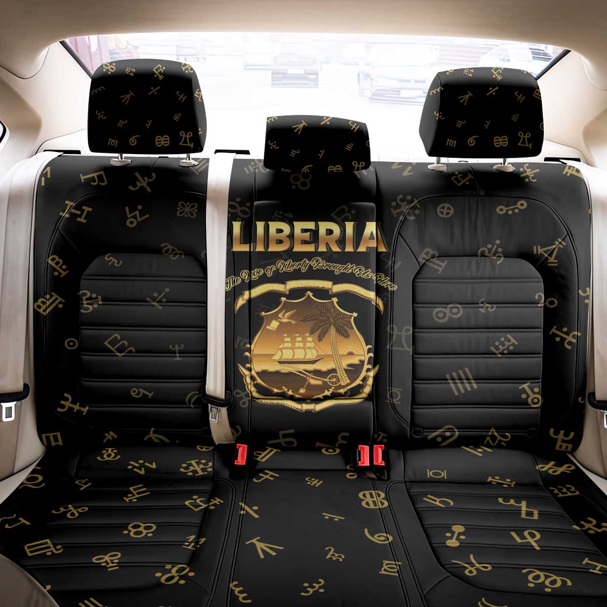 Liberia Vai Syllabary Heritage Back Car Seat Cover National Emblem Golden Style - Wonder Print Shop