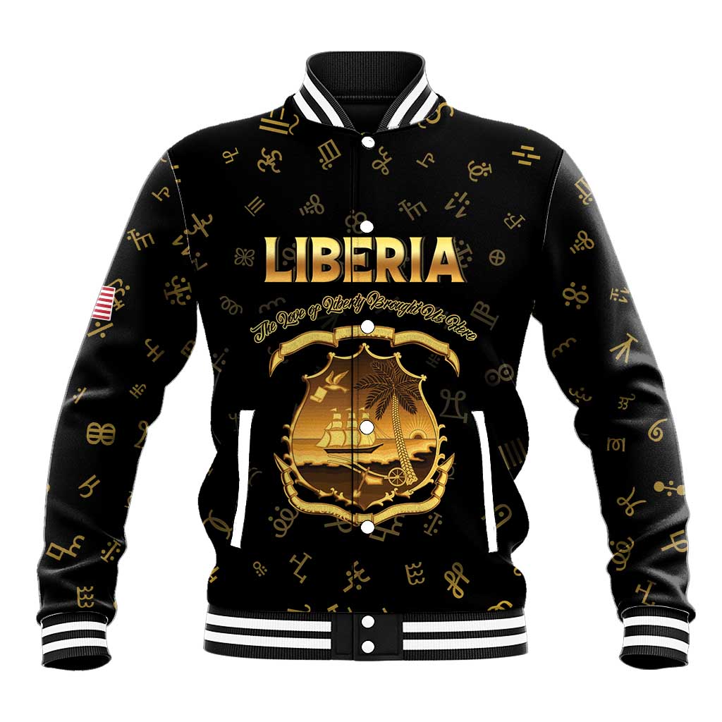 Personalized Liberia Vai Syllabary Heritage Baseball Jacket National Emblem Golden Style - Wonder Print Shop