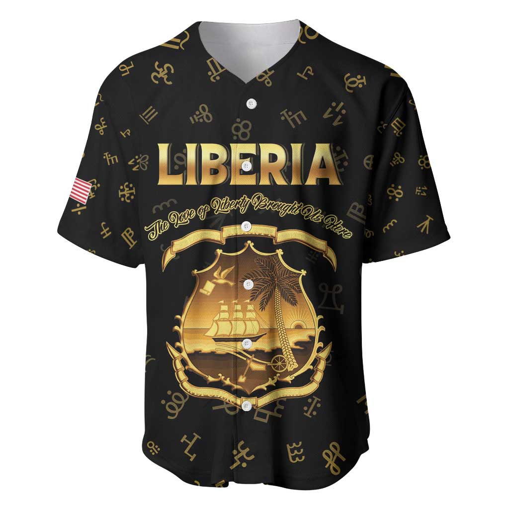 Personalized Liberia Vai Syllabary Heritage Baseball Jersey National Emblem Golden Style - Wonder Print Shop