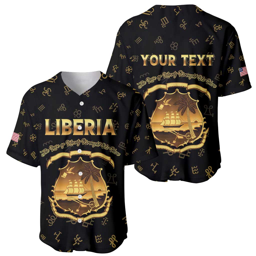 Personalized Liberia Vai Syllabary Heritage Baseball Jersey National Emblem Golden Style - Wonder Print Shop