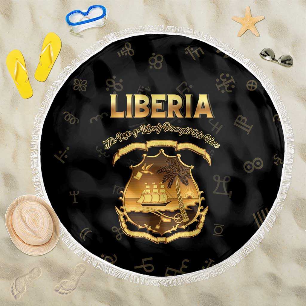 Liberia Vai Syllabary Heritage Beach Blanket National Emblem Golden Style - Wonder Print Shop