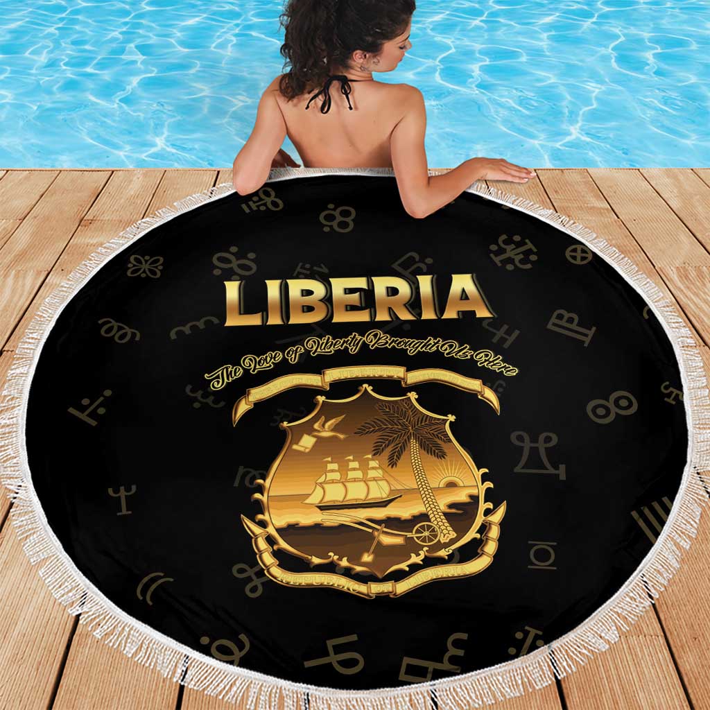 Liberia Vai Syllabary Heritage Beach Blanket National Emblem Golden Style - Wonder Print Shop