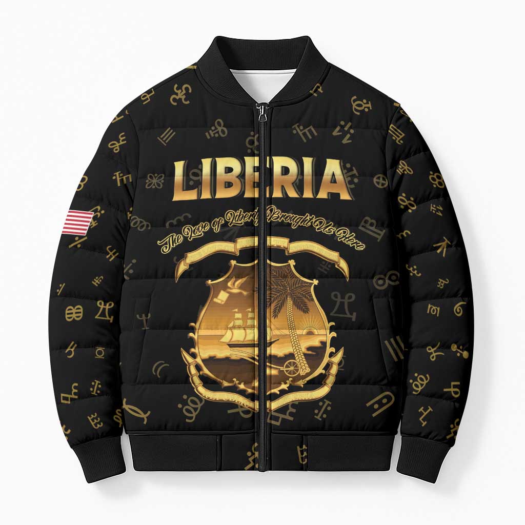 Personalized Liberia Vai Syllabary Heritage Bomber Puffer Jacket National Emblem Golden Style - Wonder Print Shop