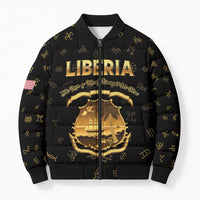 Personalized Liberia Vai Syllabary Heritage Bomber Puffer Jacket National Emblem Golden Style - Wonder Print Shop