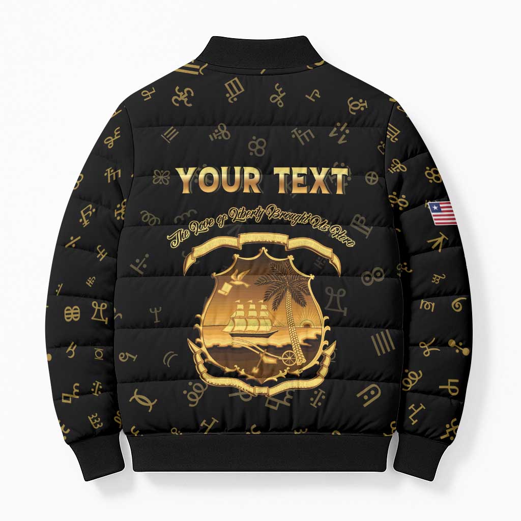 Personalized Liberia Vai Syllabary Heritage Bomber Puffer Jacket National Emblem Golden Style - Wonder Print Shop