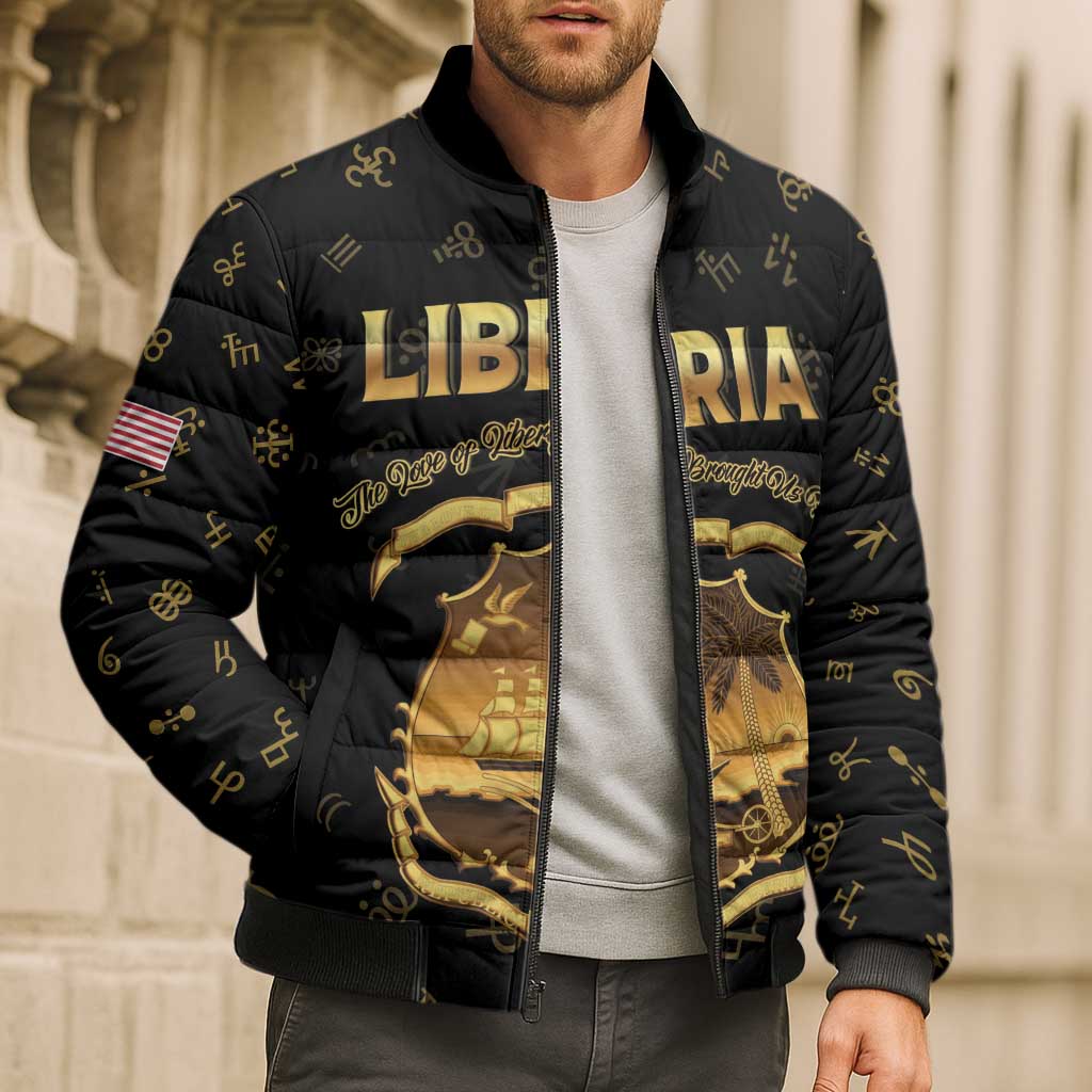 Personalized Liberia Vai Syllabary Heritage Bomber Puffer Jacket National Emblem Golden Style - Wonder Print Shop