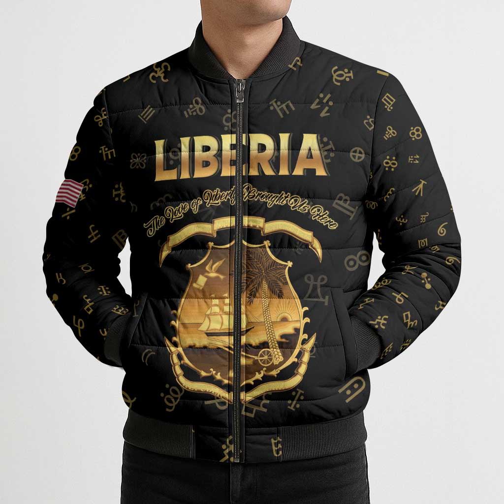 Personalized Liberia Vai Syllabary Heritage Bomber Puffer Jacket National Emblem Golden Style - Wonder Print Shop