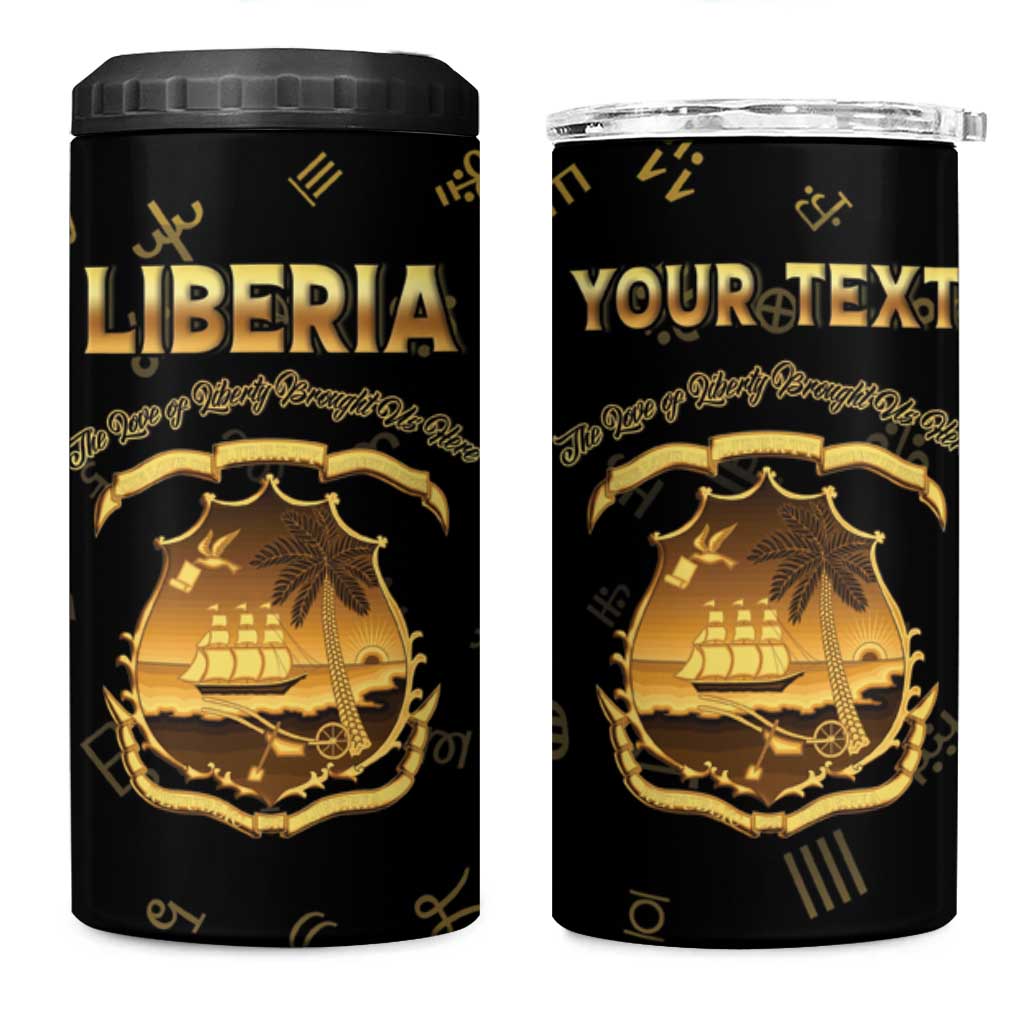 Personalized Liberia Vai Syllabary Heritage 4 in 1 Can Cooler Tumbler National Emblem Golden Style - Wonder Print Shop
