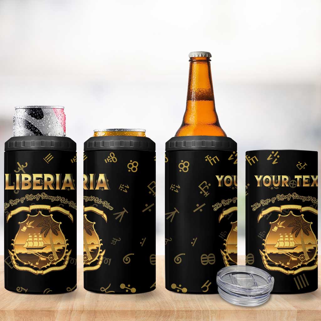 Personalized Liberia Vai Syllabary Heritage 4 in 1 Can Cooler Tumbler National Emblem Golden Style - Wonder Print Shop