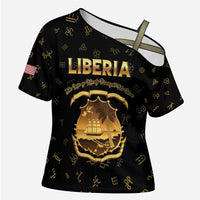 Personalized Liberia Vai Syllabary Heritage Cross Shoulder Shirt National Emblem Golden Style - Wonder Print Shop
