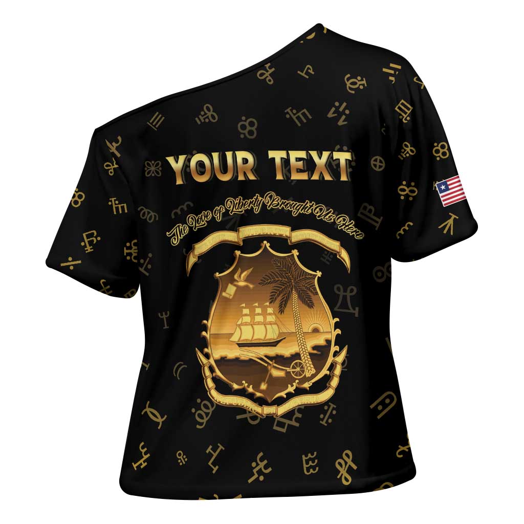 Personalized Liberia Vai Syllabary Heritage Cross Shoulder Shirt National Emblem Golden Style - Wonder Print Shop