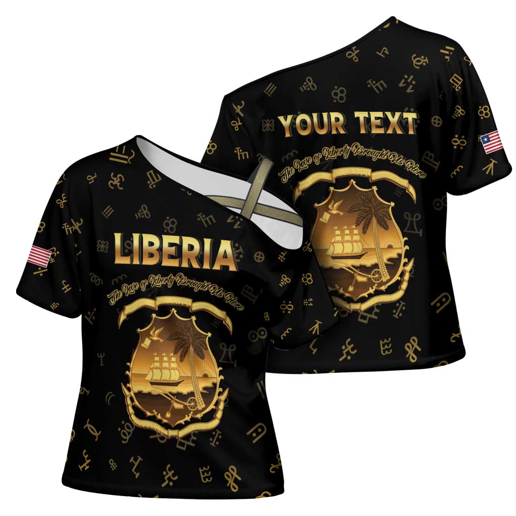 Personalized Liberia Vai Syllabary Heritage Cross Shoulder Shirt National Emblem Golden Style - Wonder Print Shop