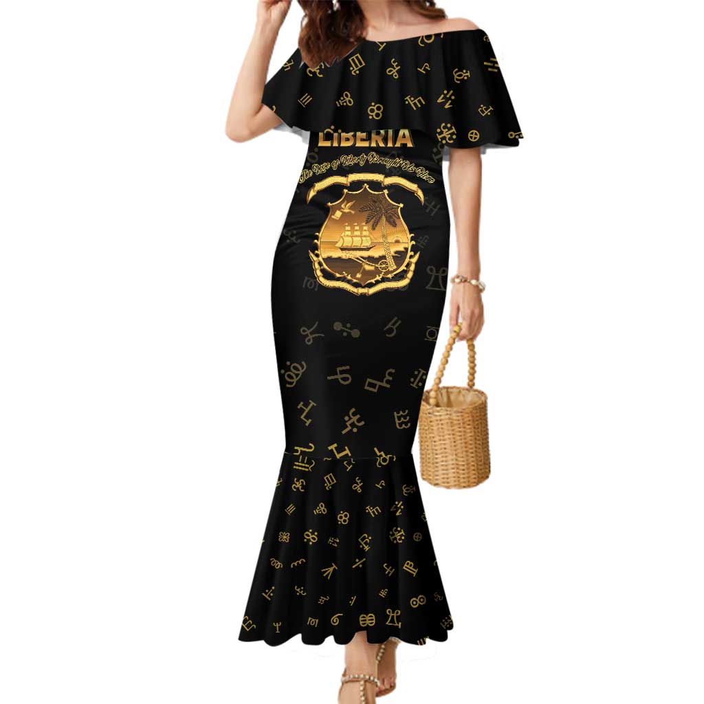 Personalized Liberia Vai Syllabary Heritage Family Matching Mermaid Dress and Hawaiian Shirt National Emblem Golden Style - Wonder Print Shop