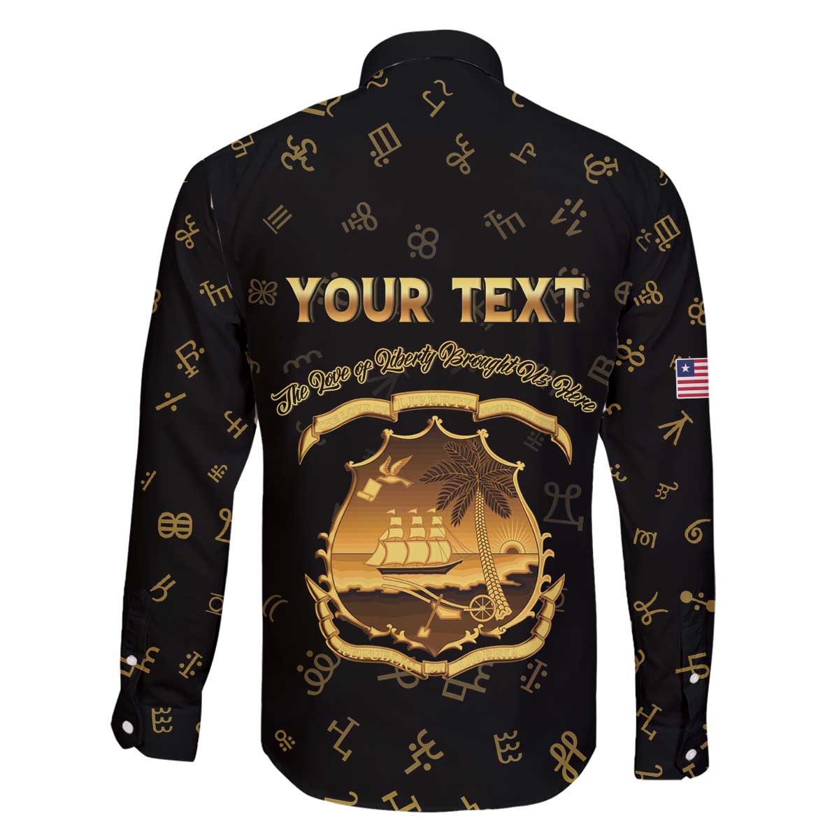 Personalized Liberia Vai Syllabary Heritage Family Matching Off The Shoulder Long Sleeve Dress and Hawaiian Shirt National Emblem Golden Style - undefined
