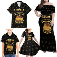Personalized Liberia Vai Syllabary Heritage Family Matching Off Shoulder Maxi Dress and Hawaiian Shirt National Emblem Golden Style - Wonder Print Shop