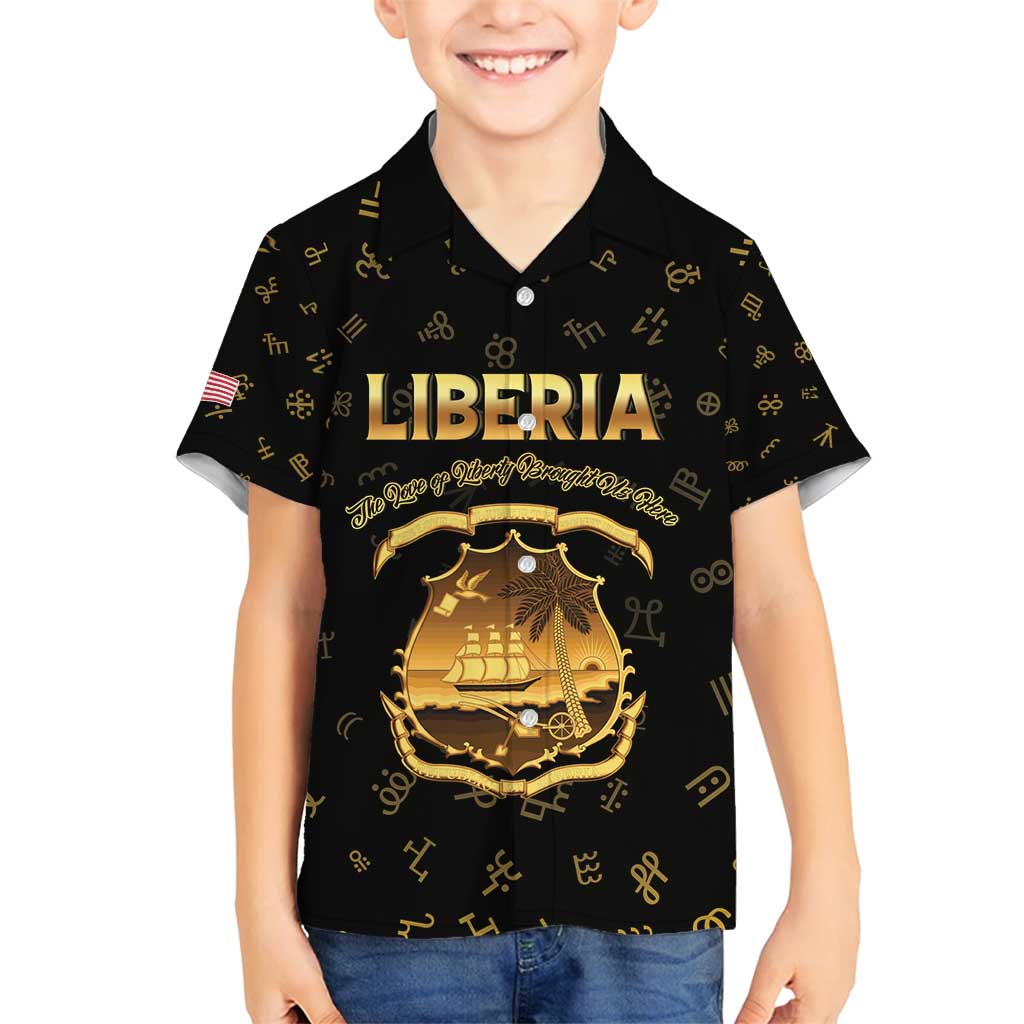 Personalized Liberia Vai Syllabary Heritage Family Matching Off Shoulder Maxi Dress and Hawaiian Shirt National Emblem Golden Style - Wonder Print Shop