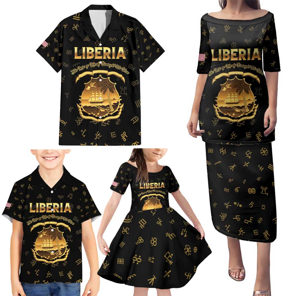 Personalized Liberia Vai Syllabary Heritage Family Matching Puletasi and Hawaiian Shirt National Emblem Golden Style - Wonder Print Shop