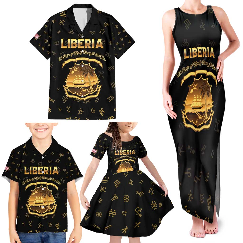 Personalized Liberia Vai Syllabary Heritage Family Matching Tank Maxi Dress and Hawaiian Shirt National Emblem Golden Style - Wonder Print Shop