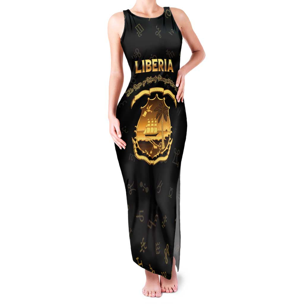 Personalized Liberia Vai Syllabary Heritage Family Matching Tank Maxi Dress and Hawaiian Shirt National Emblem Golden Style - Wonder Print Shop