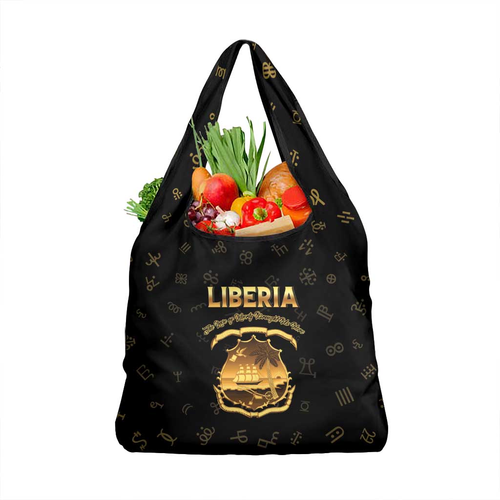 Liberia Vai Syllabary Heritage Grocery Bag National Emblem Golden Style - Wonder Print Shop