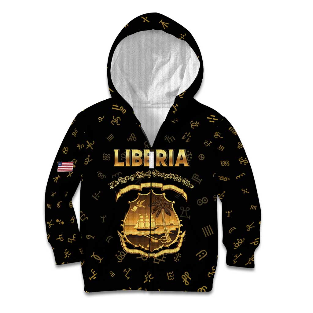 Personalized Liberia Vai Syllabary Heritage Kid Hoodie National Emblem Golden Style - Wonder Print Shop