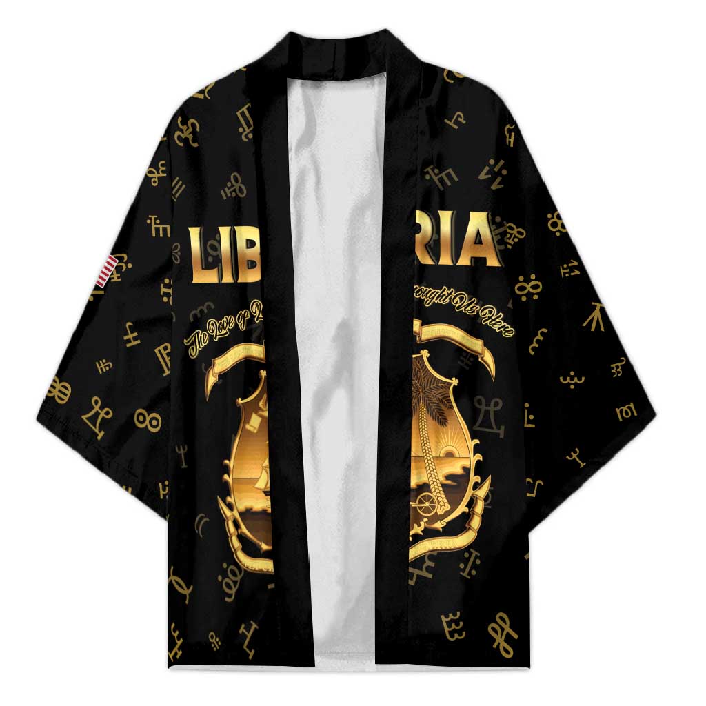 Personalized Liberia Vai Syllabary Heritage Kimono National Emblem Golden Style - Wonder Print Shop