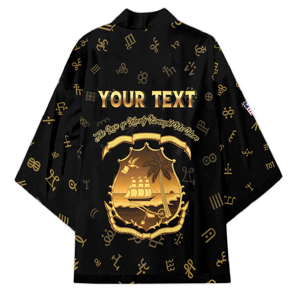 Personalized Liberia Vai Syllabary Heritage Kimono National Emblem Golden Style - Wonder Print Shop