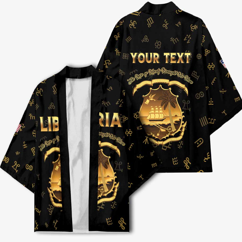 Personalized Liberia Vai Syllabary Heritage Kimono National Emblem Golden Style - Wonder Print Shop