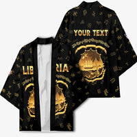 Personalized Liberia Vai Syllabary Heritage Kimono National Emblem Golden Style - Wonder Print Shop