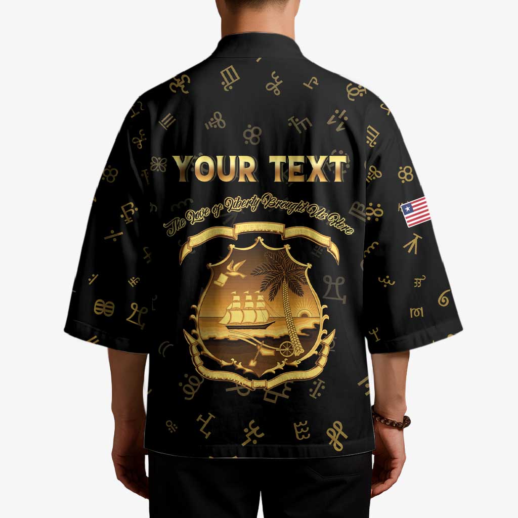 Personalized Liberia Vai Syllabary Heritage Kimono National Emblem Golden Style - Wonder Print Shop