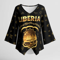Personalized Liberia Vai Syllabary Heritage Kimono Sleeve Blouse National Emblem Golden Style - Wonder Print Shop