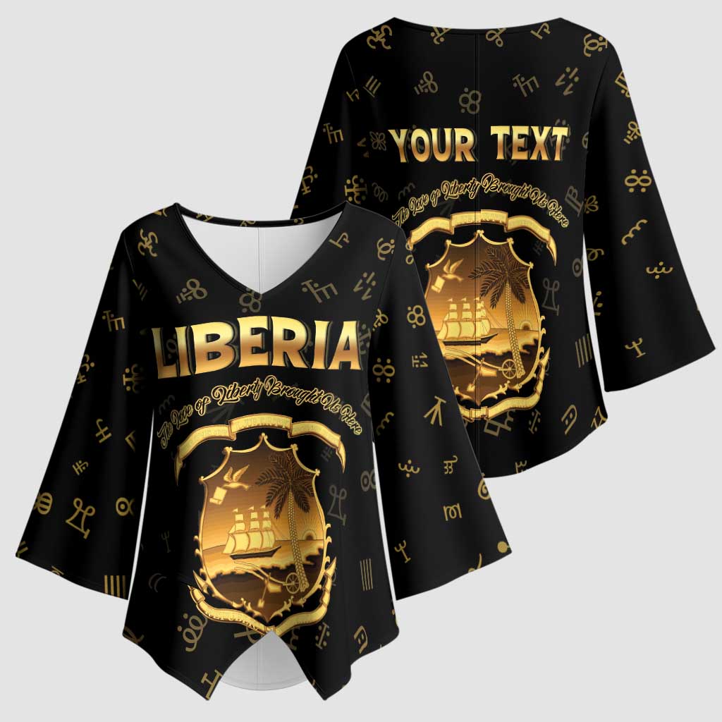 Personalized Liberia Vai Syllabary Heritage Kimono Sleeve Blouse National Emblem Golden Style - Wonder Print Shop