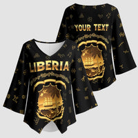 Personalized Liberia Vai Syllabary Heritage Kimono Sleeve Blouse National Emblem Golden Style - Wonder Print Shop