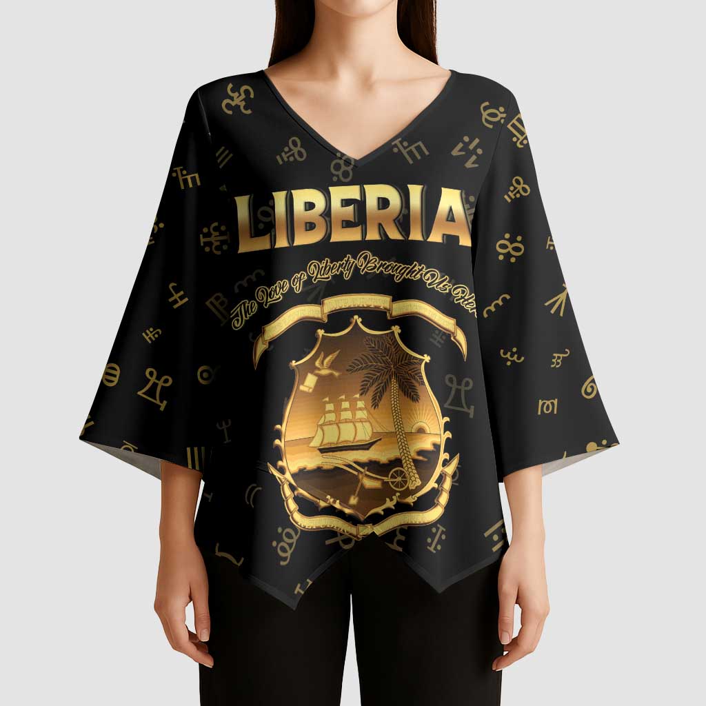 Personalized Liberia Vai Syllabary Heritage Kimono Sleeve Blouse National Emblem Golden Style - Wonder Print Shop