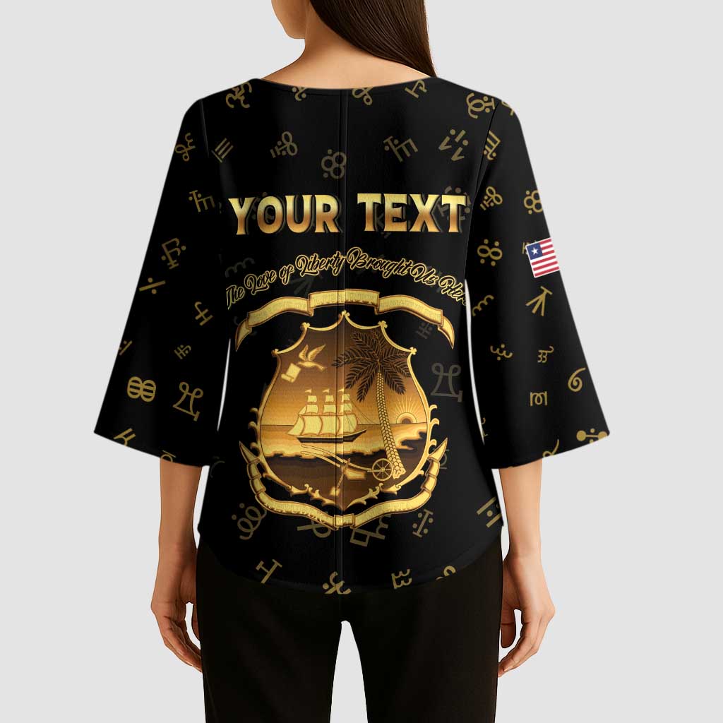 Personalized Liberia Vai Syllabary Heritage Kimono Sleeve Blouse National Emblem Golden Style - Wonder Print Shop