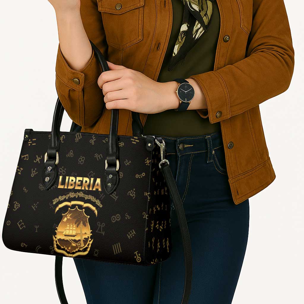 Liberia Vai Syllabary Heritage Leather Bag National Emblem Golden Style - Wonder Print Shop
