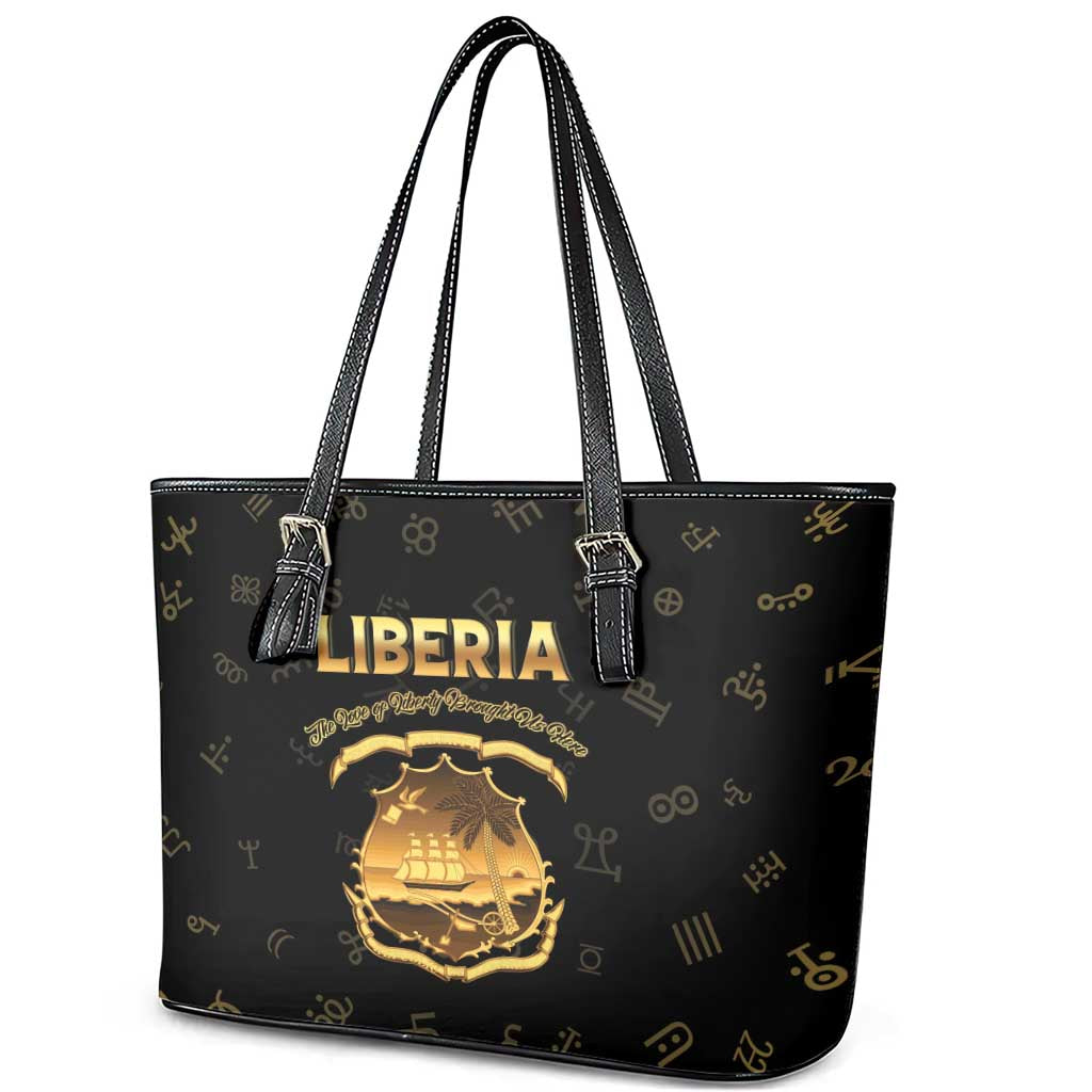 Liberia Vai Syllabary Heritage Leather Tote Bag National Emblem Golden Style - Wonder Print Shop